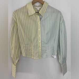 Dance & Marvel Striped Button Down Cropped Shirt - S